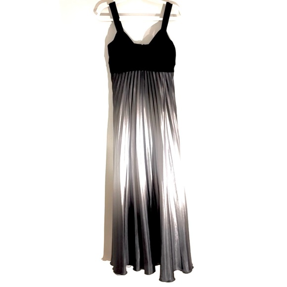 BETSY & ADAM Black Purple Silver Metallic Ombre Pleated Maxi Gown Dress 14M - Picture 2 of 12